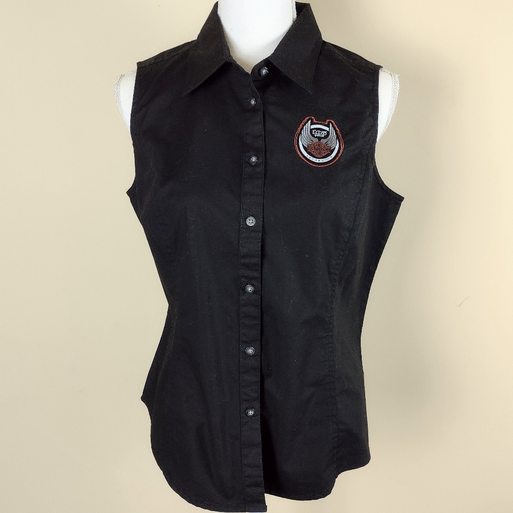 Harley-Davidson Sleeveless 105 Anniversary Button Down Top Sz L